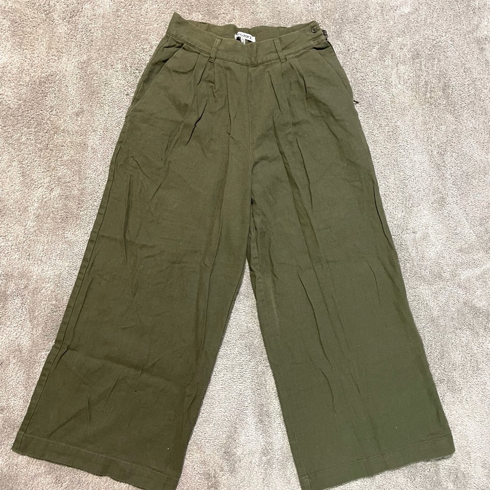 Rag Poets Wide Leg Pants Women’s 25x23 Olive Green Boho Bohemian Cotton